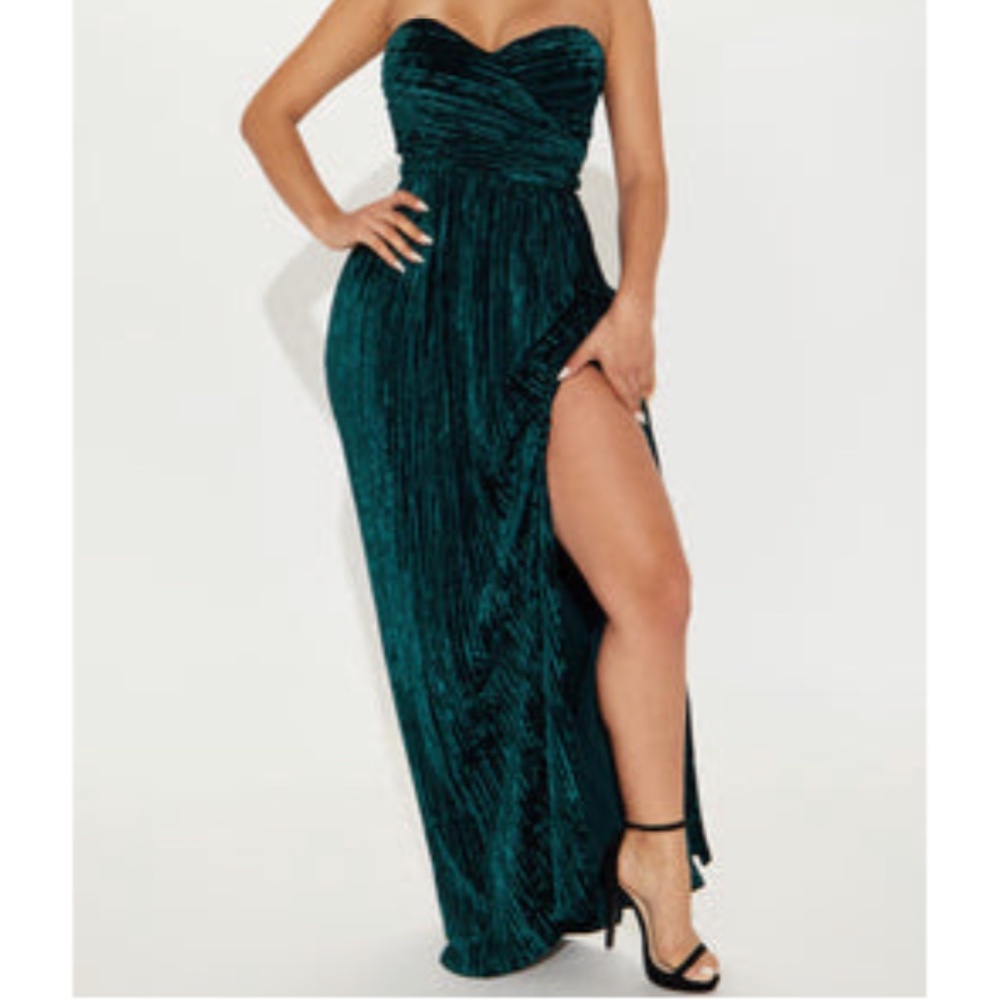 Fashion Nova Strapless Teal Velvet Maxi Dress
